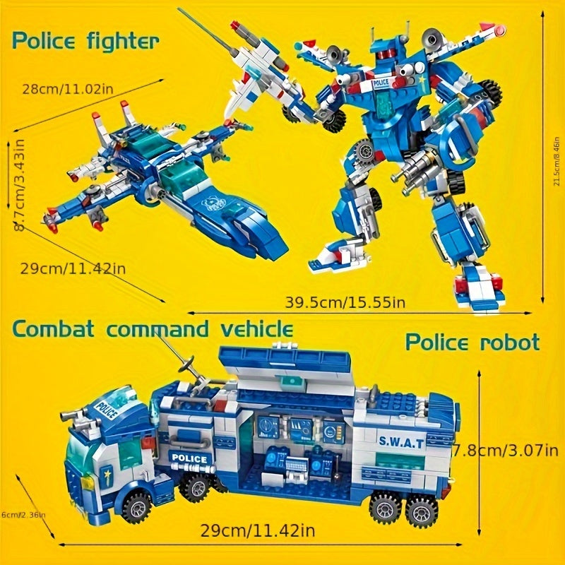 700 Piece Set of City Police Department Building Blocks | Sky blue vehicle and action figures for children, ideal gift