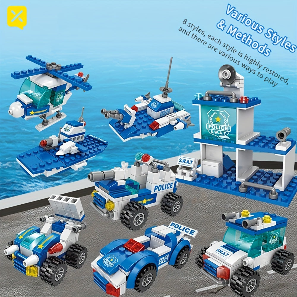 700 Piece Set of City Police Department Building Blocks | Sky blue vehicle and action figures for children, ideal gift