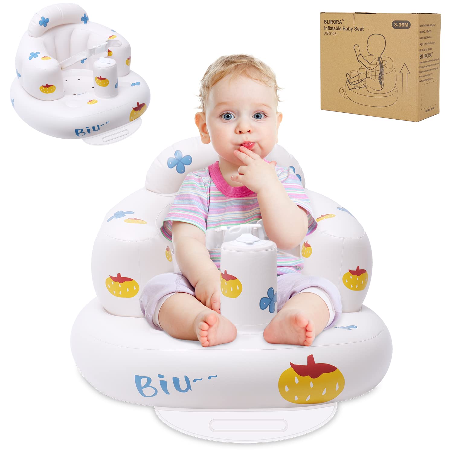 Inflatable Floor Baby Seat | Toddler Chair with Two-Point Harness, Column-Shaped Airbag Support for Babies 3-36 Months