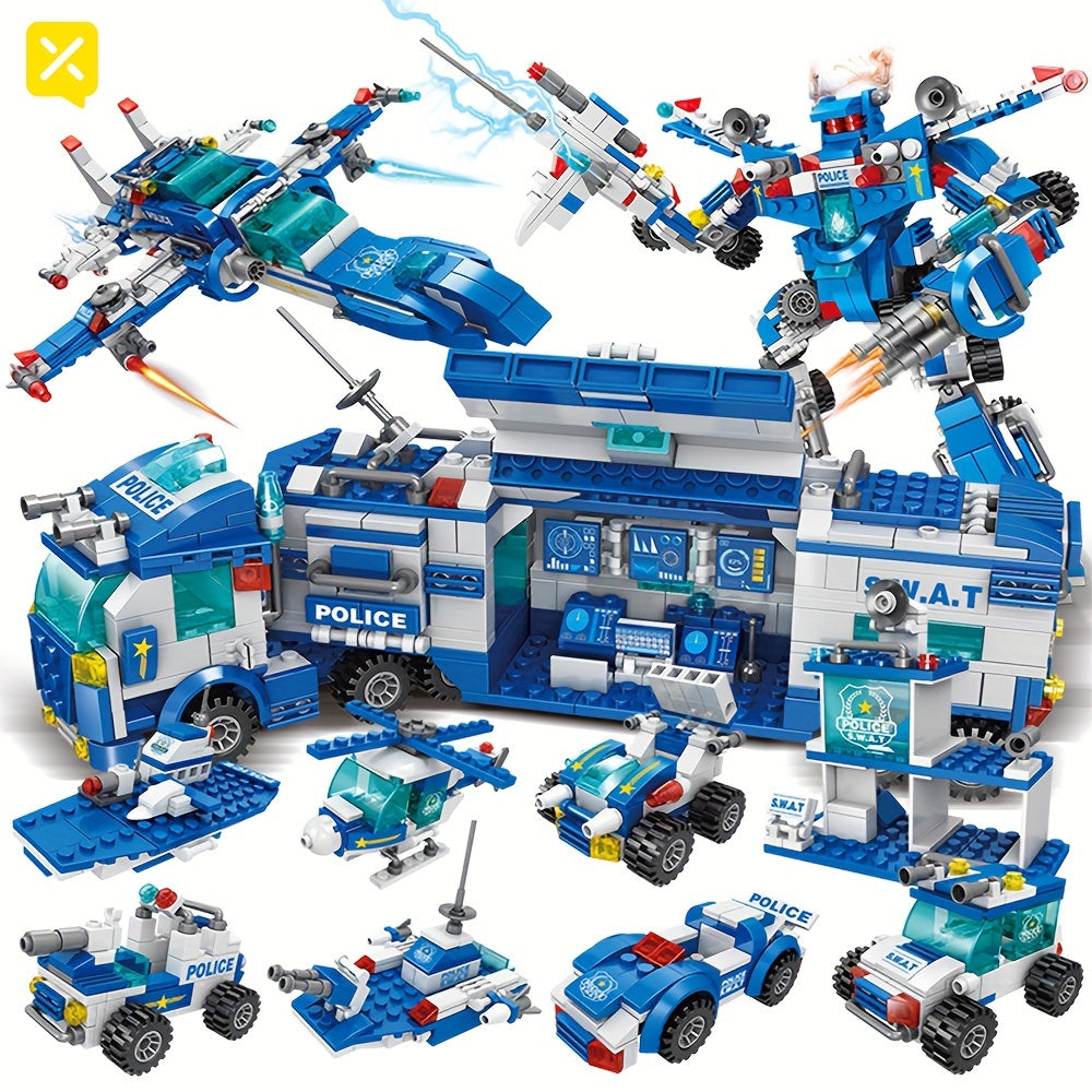 700 Piece Set of City Police Department Building Blocks | Sky blue vehicle and action figures for children, ideal gift