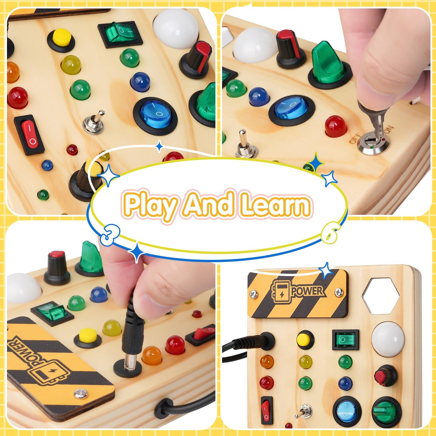 Busy board, 27 LED lights Montessori toy for children from 1 to 6 years old