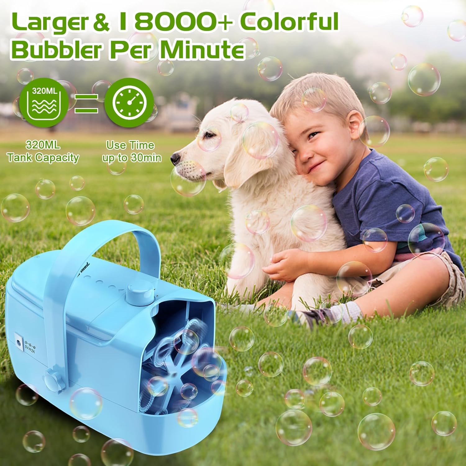 Bubble Blowing Machine & Automatic Bubble Blower, 18000+ Large Bubbles Per Minute for Children l Toys from 6 Years