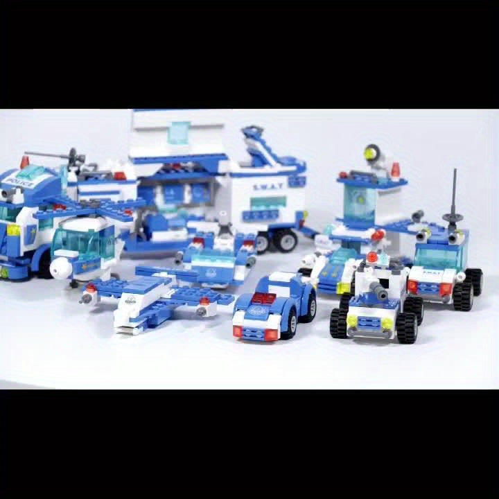 700 Piece Set of City Police Department Building Blocks | Sky blue vehicle and action figures for children, ideal gift