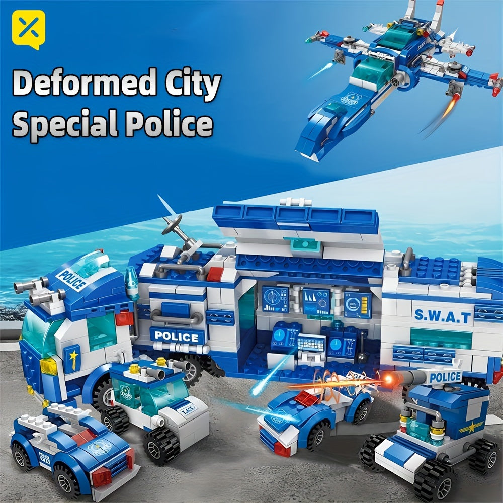 700 Piece Set of City Police Department Building Blocks | Sky blue vehicle and action figures for children, ideal gift