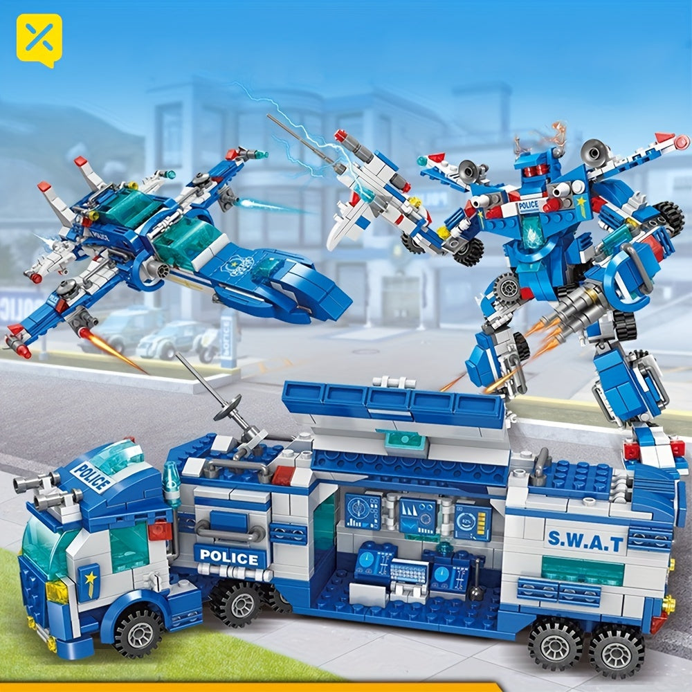 700 Piece Set of City Police Department Building Blocks | Sky blue vehicle and action figures for children, ideal gift