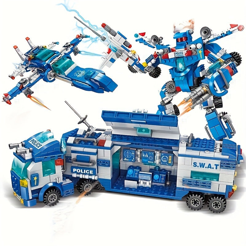 700 Piece Set of City Police Department Building Blocks | Sky blue vehicle and action figures for children, ideal gift